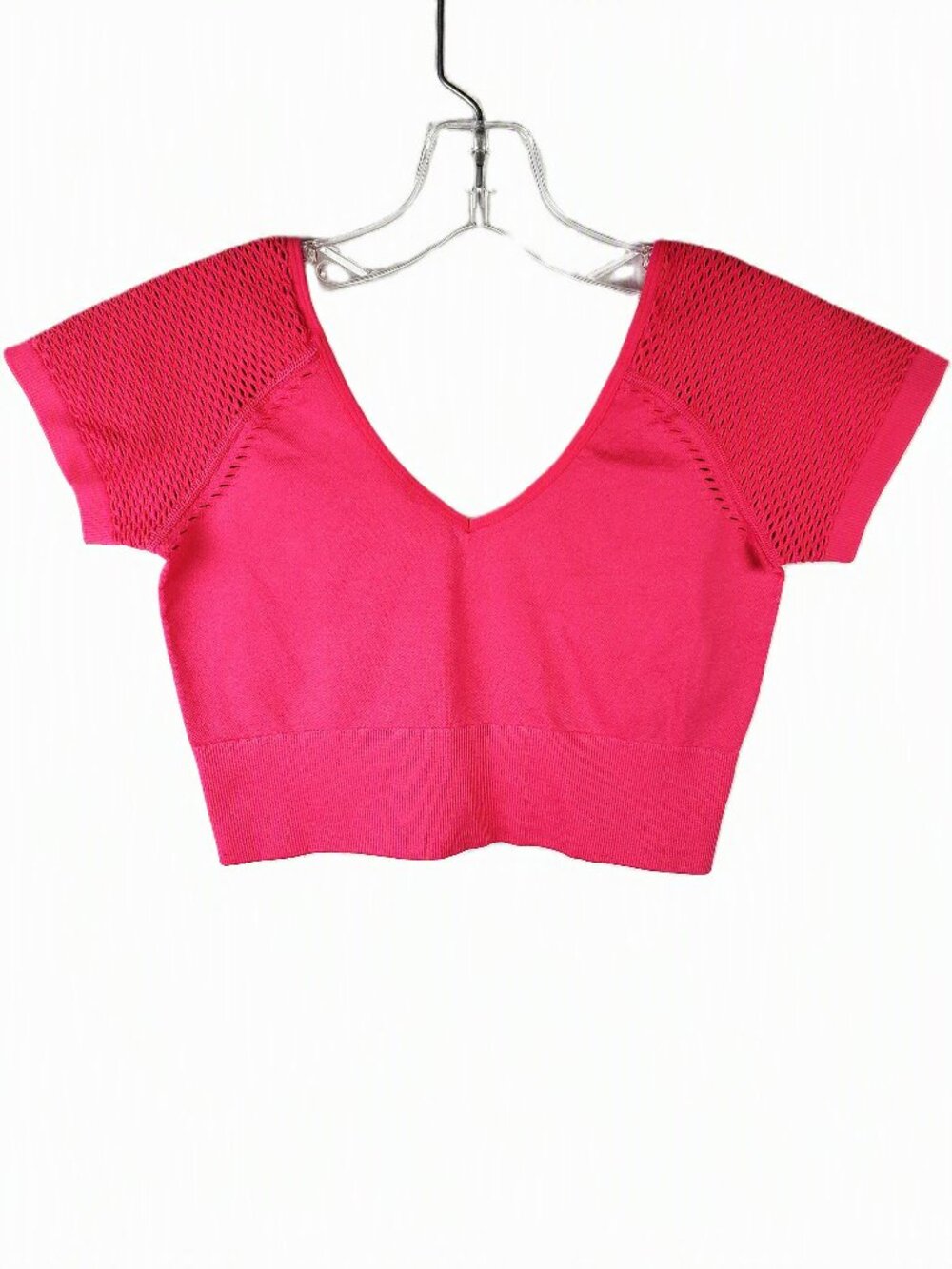 NWOT Aerie Offline Seamless Short Sleeve Top Pink Cropped Athletic Mesh size S